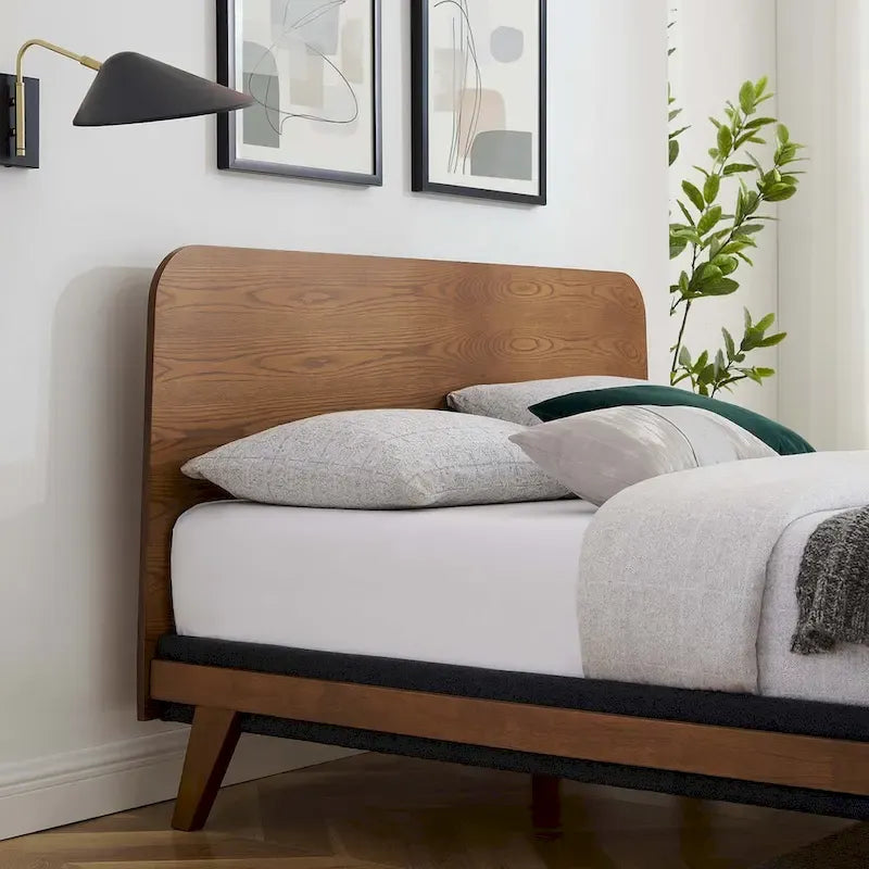 Lit plateforme Queen en noyer, style Mid-Century, pour 2 personnes