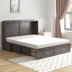 Lit escamotable convertible Murphy avec matelas, tiroir de rangement et station de recharge – Grand lit (Queen), 2 personnes