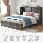 Lit escamotable convertible Murphy avec matelas, tiroir de rangement et station de recharge – Grand lit (Queen), 2 personnes