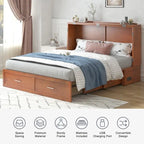 Lit escamotable convertible Murphy avec matelas, tiroir de rangement et station de recharge – Grand lit (Queen), 2 personnes