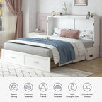 Lit escamotable convertible Murphy avec matelas, tiroir de rangement et station de recharge – Grand lit (Queen), 2 personnes