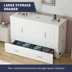 Lit escamotable convertible Murphy avec matelas, tiroir de rangement et station de recharge – Grand lit (Queen), 2 personnes