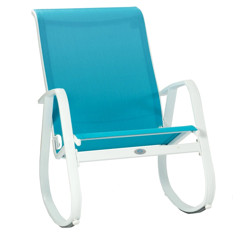 Chaise berçante d'extérieur, à sangle, bleue/beige/grise, 1 personne, capacité de 158 kg