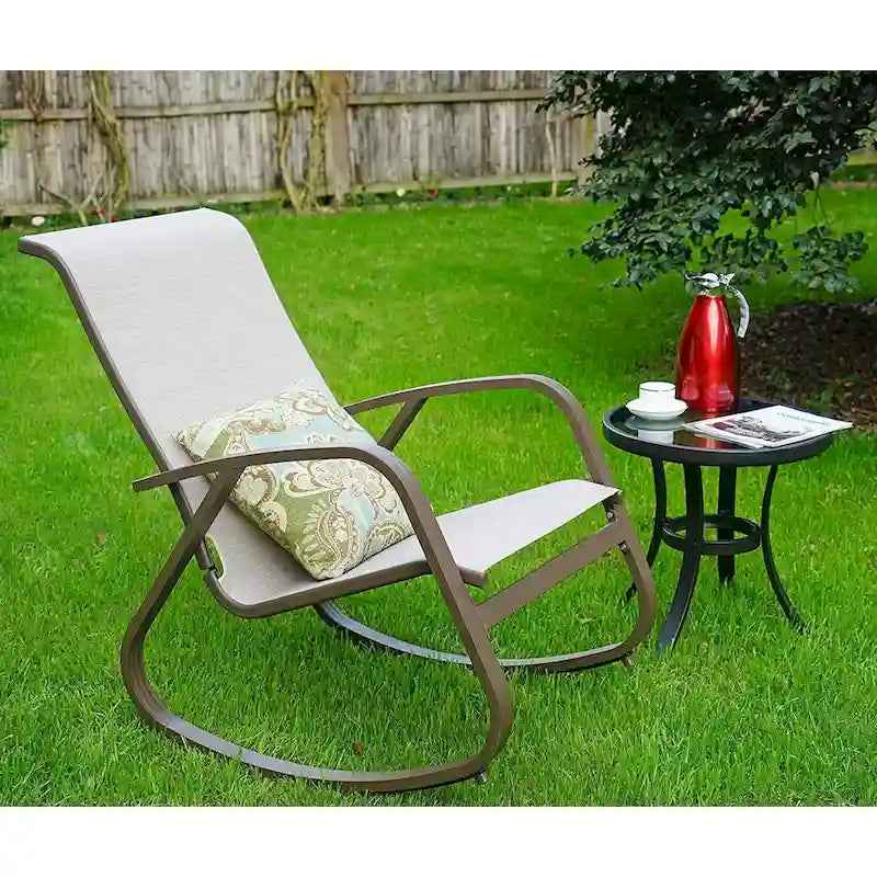 Chaise berçante d'extérieur, à sangle, bleue/beige/grise, 1 personne, capacité de 158 kg