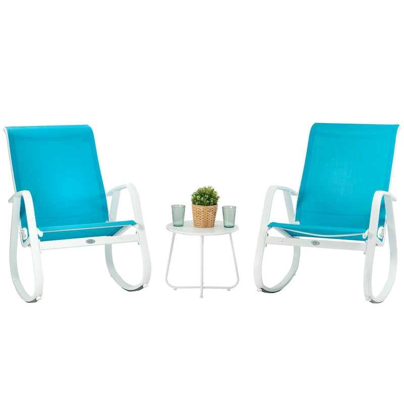 Chaise berçante d'extérieur, à sangle, bleue/beige/grise, 1 personne, capacité de 158 kg