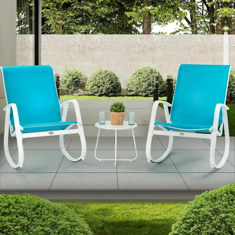 Chaise berçante d'extérieur, à sangle, bleue/beige/grise, 1 personne, capacité de 158 kg