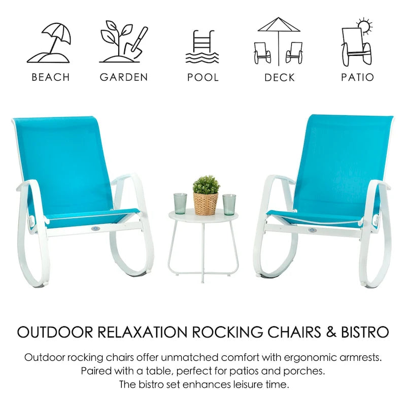 Chaise berçante d'extérieur, à sangle, bleue/beige/grise, 1 personne, capacité de 158 kg