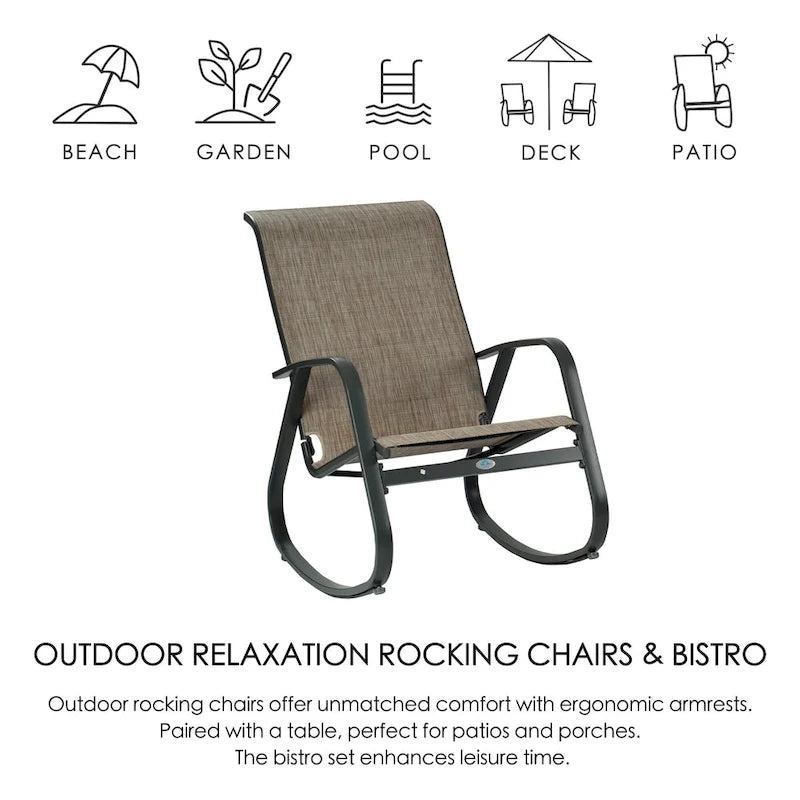 Chaise berçante d'extérieur, à sangle, bleue/beige/grise, 1 personne, capacité de 158 kg