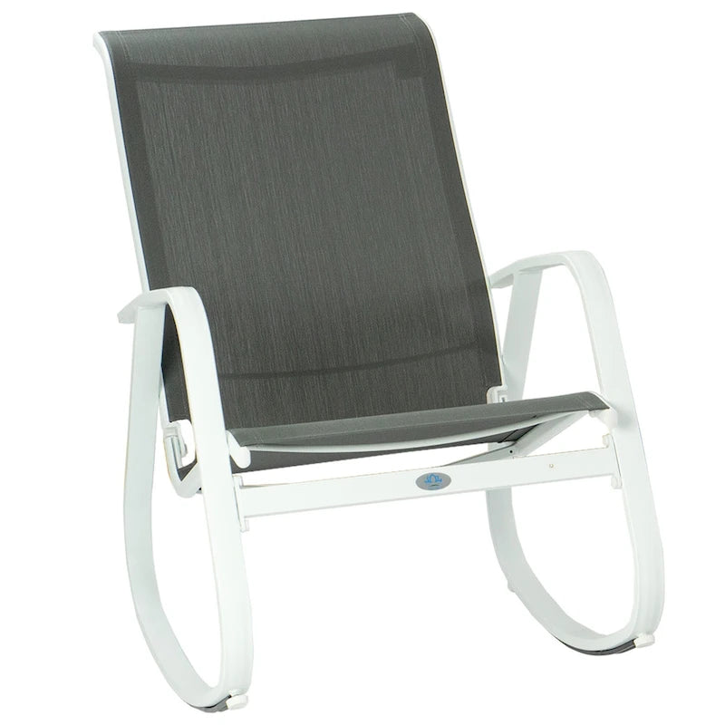 Chaise berçante d'extérieur, à sangle, bleue/beige/grise, 1 personne, capacité de 158 kg