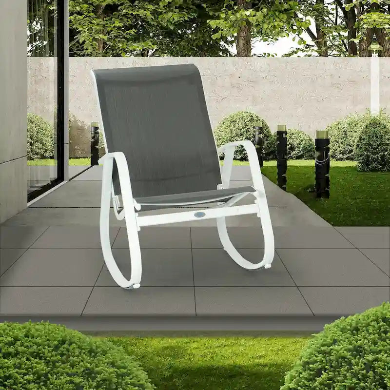 Chaise berçante d'extérieur, à sangle, bleue/beige/grise, 1 personne, capacité de 158 kg