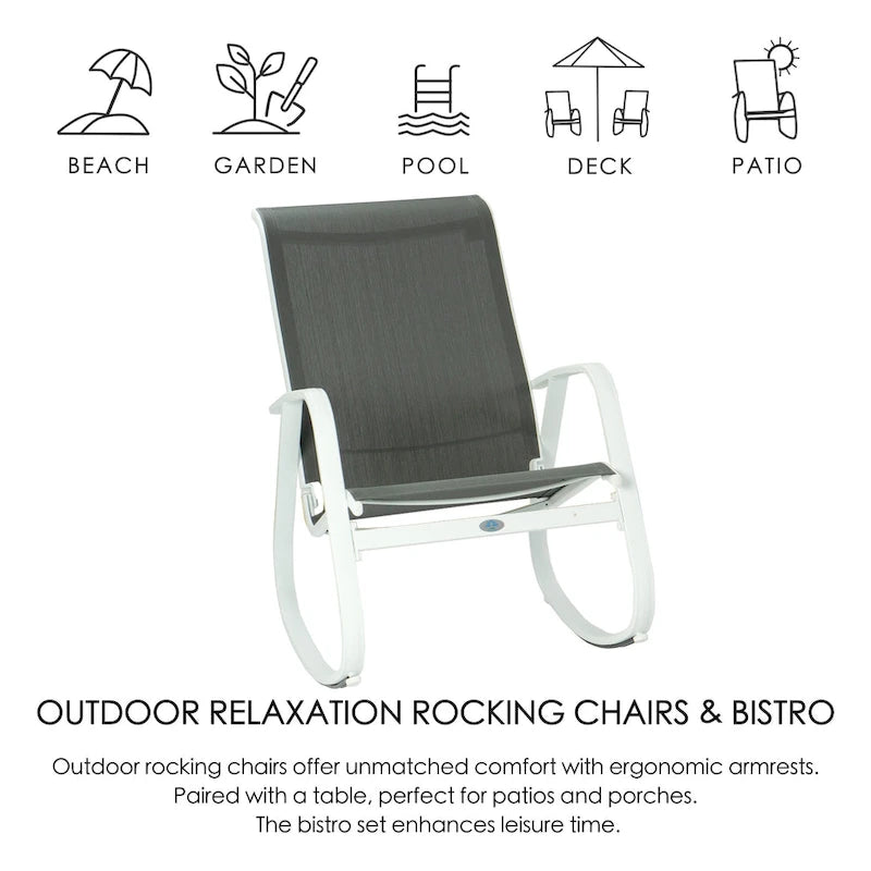 Chaise berçante d'extérieur, à sangle, bleue/beige/grise, 1 personne, capacité de 158 kg
