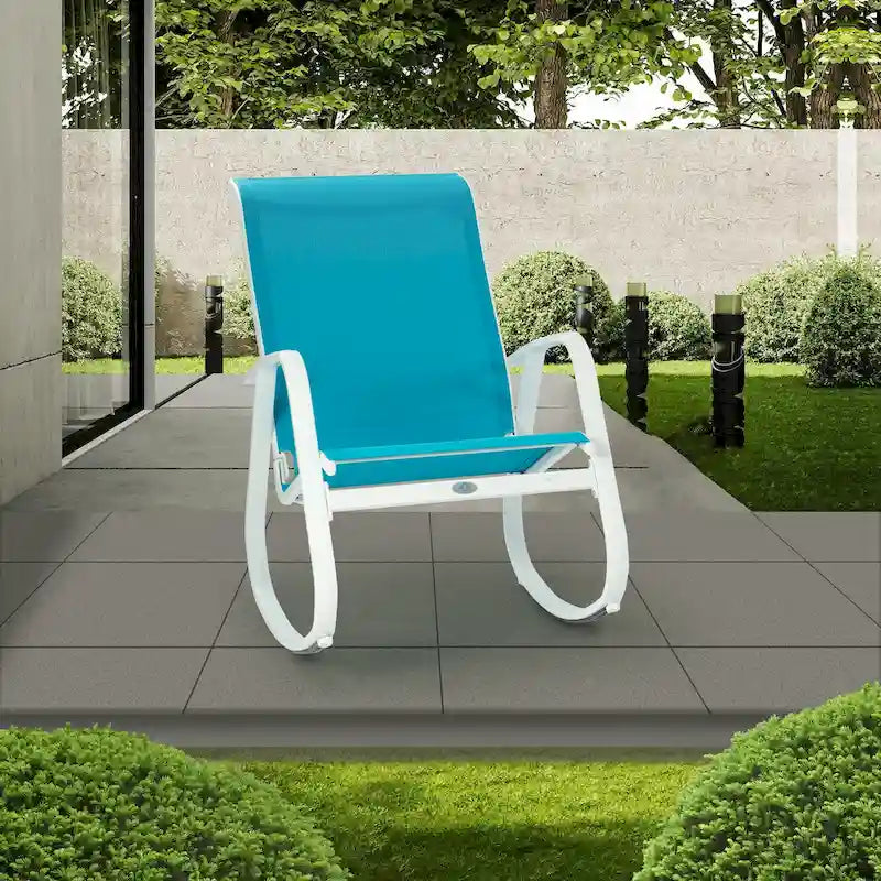 Chaise berçante d'extérieur, à sangle, bleue/beige/grise, 1 personne, capacité de 158 kg