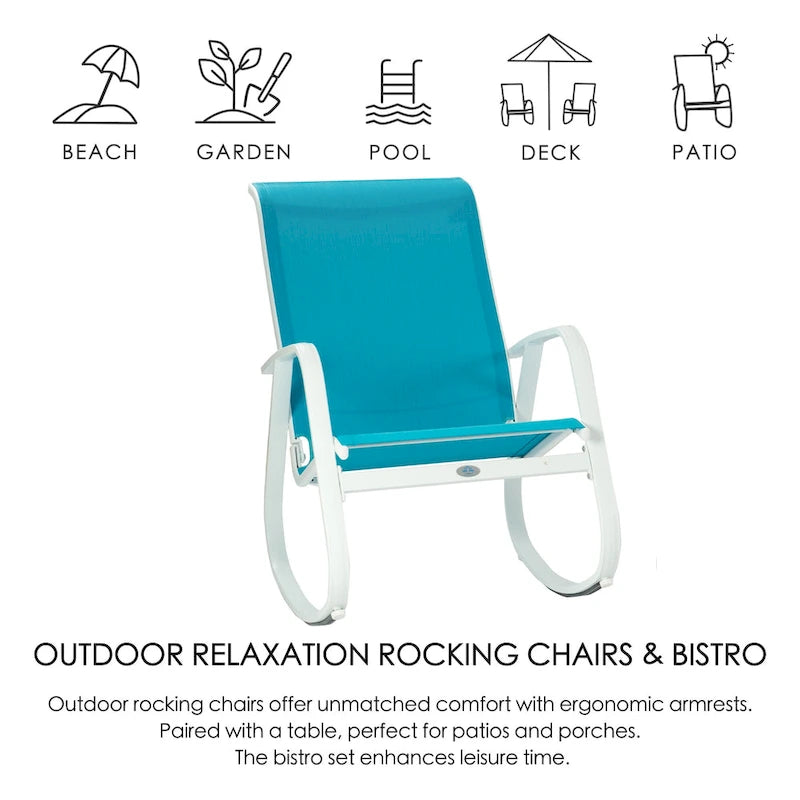 Chaise berçante d'extérieur, à sangle, bleue/beige/grise, 1 personne, capacité de 158 kg