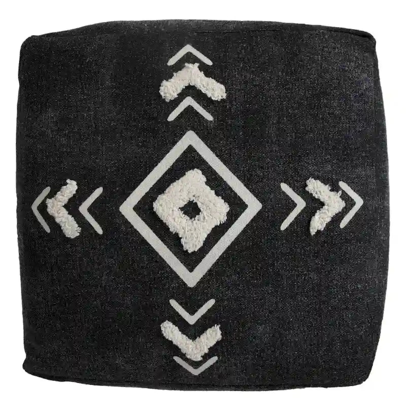 Ottoman HomeRoots 18 po en 100 % coton noir