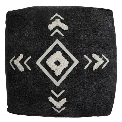 Ottoman HomeRoots 18 po en 100 % coton noir