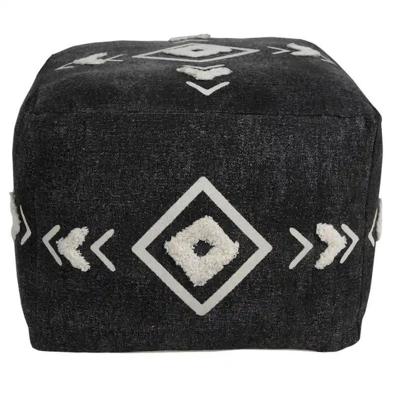 Ottoman HomeRoots 18 po en 100 % coton noir