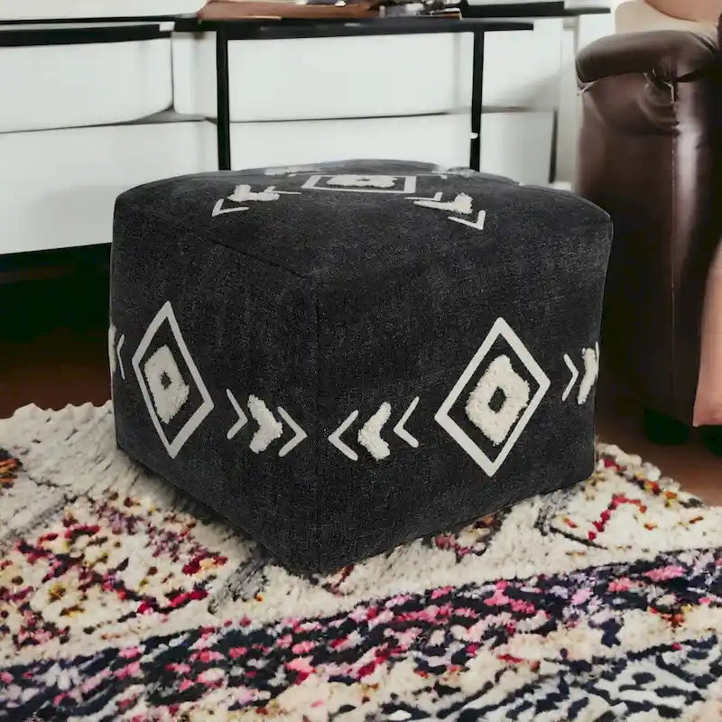 Ottoman HomeRoots 18 po en 100 % coton noir