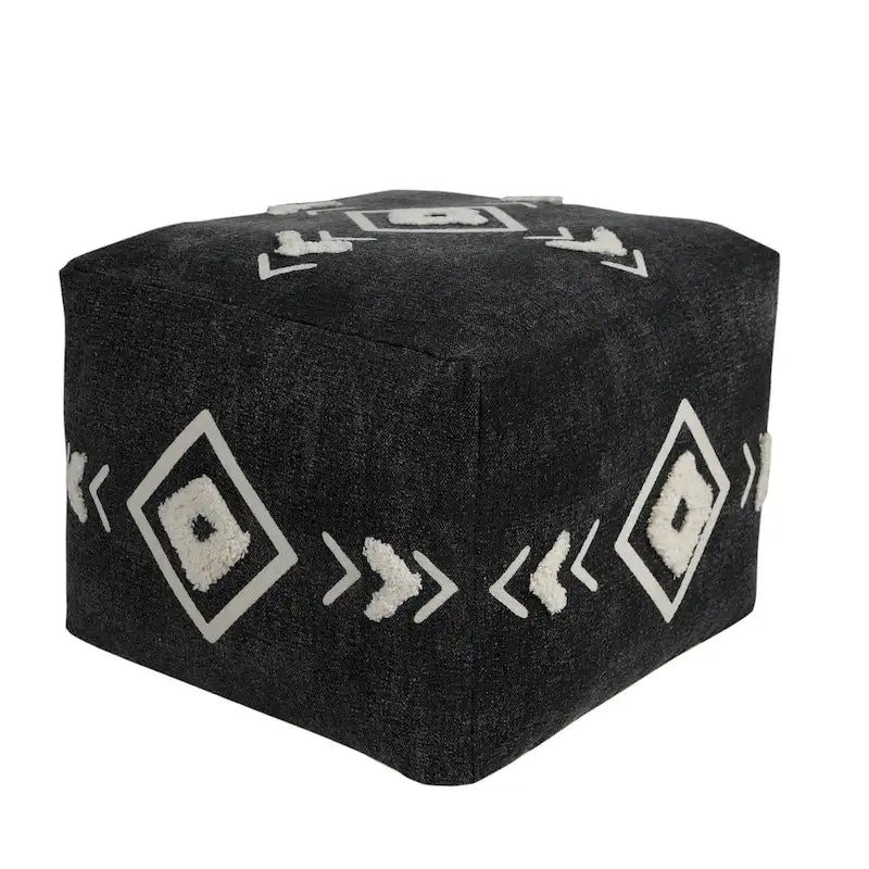 Ottoman HomeRoots 18 po en 100 % coton noir