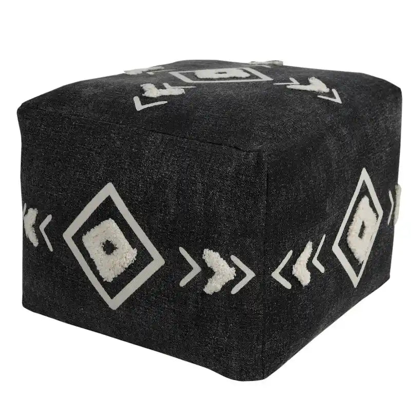 Ottoman HomeRoots 18 po en 100 % coton noir