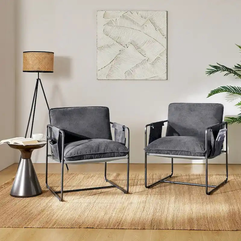 Lot de 2 fauteuils Rebeca à structure métallique moderne avec poches de rangement par HULALA HOME