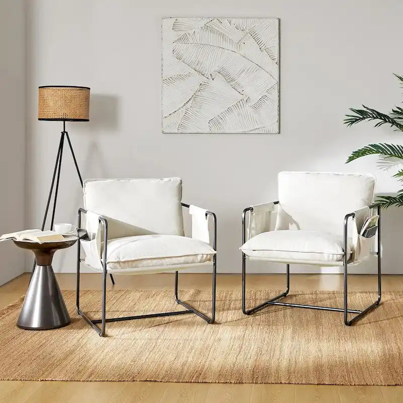 Lot de 2 fauteuils Rebeca à structure métallique moderne avec poches de rangement par HULALA HOME