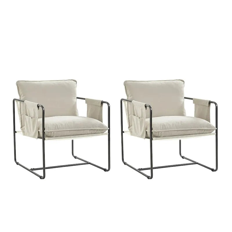 Lot de 2 fauteuils Rebeca à structure métallique moderne avec poches de rangement par HULALA HOME