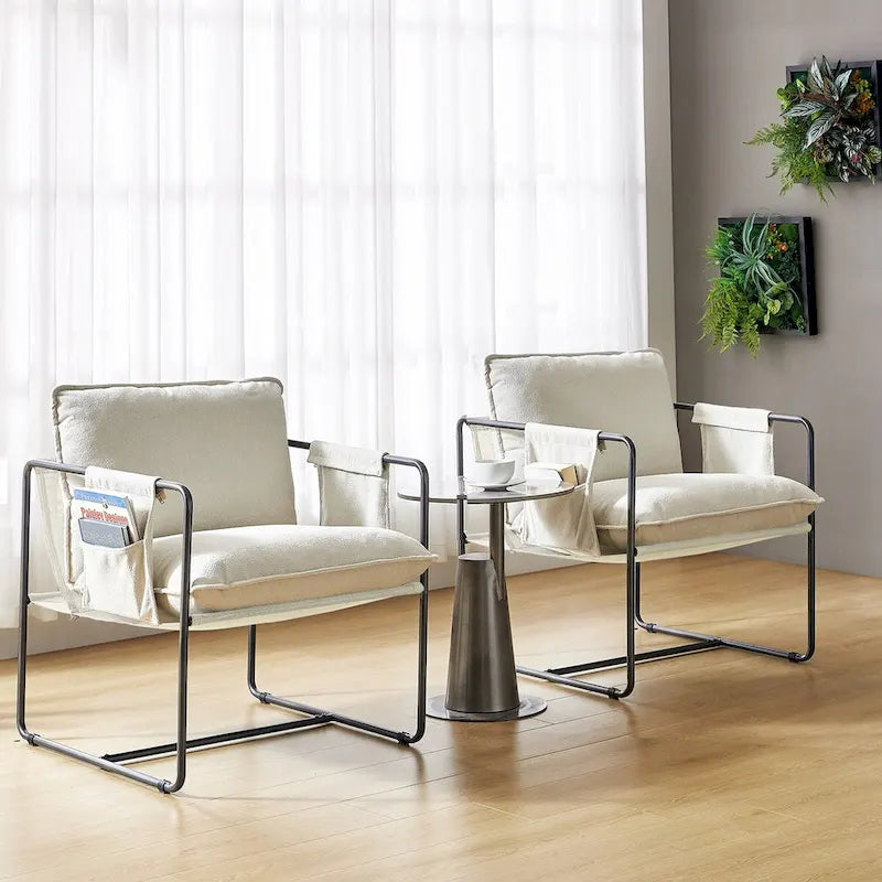 Lot de 2 fauteuils Rebeca à structure métallique moderne avec poches de rangement par HULALA HOME