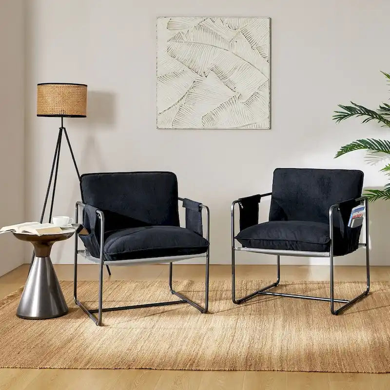 Lot de 2 fauteuils Rebeca à structure métallique moderne avec poches de rangement par HULALA HOME