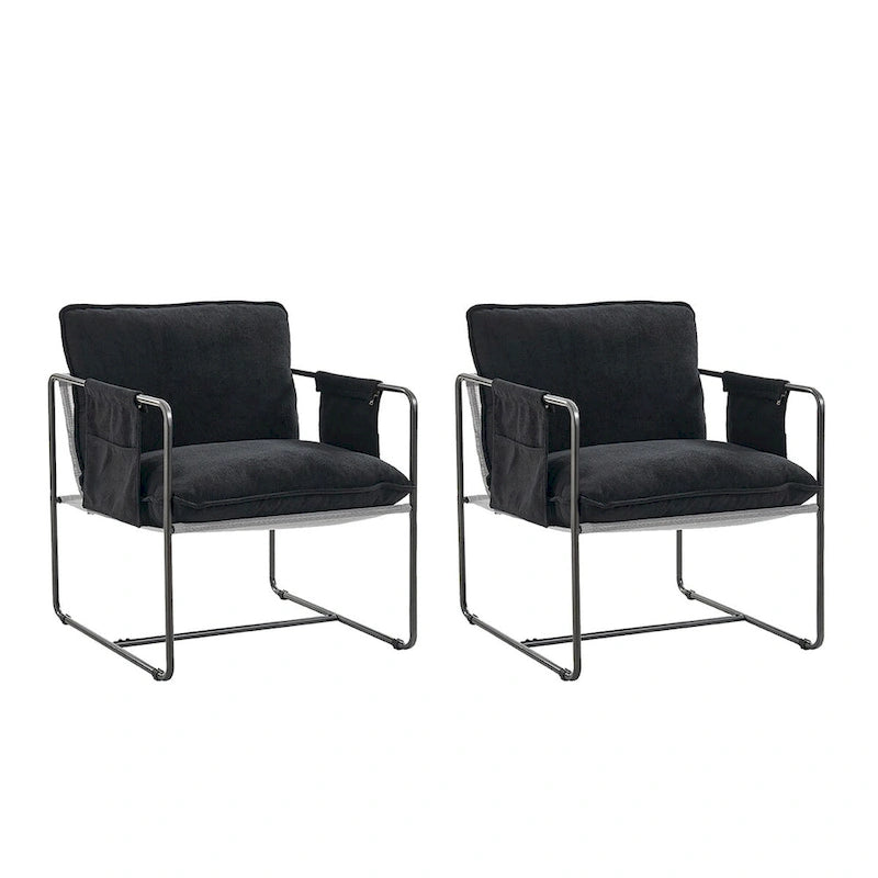 Lot de 2 fauteuils Rebeca à structure métallique moderne avec poches de rangement par HULALA HOME