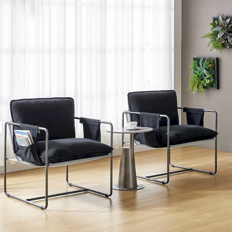 Lot de 2 fauteuils Rebeca à structure métallique moderne avec poches de rangement par HULALA HOME