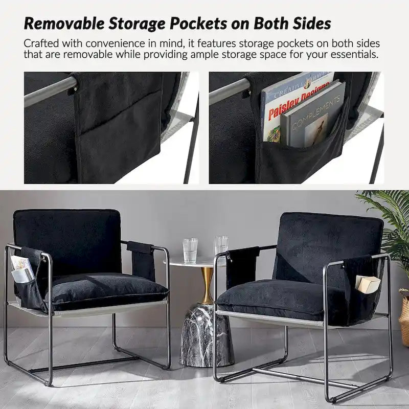 Lot de 2 fauteuils Rebeca à structure métallique moderne avec poches de rangement par HULALA HOME