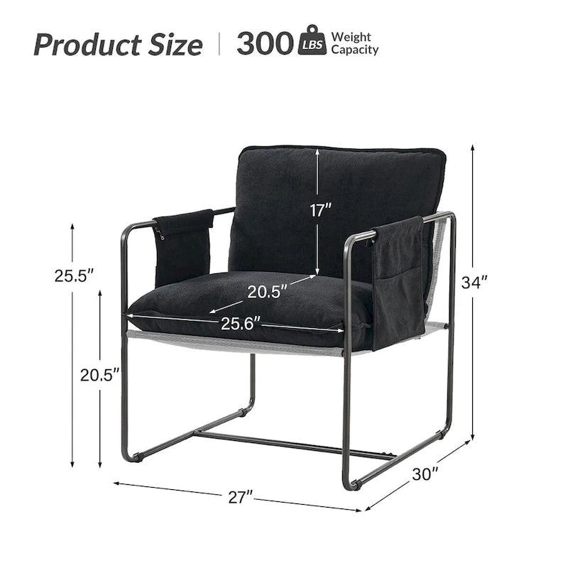Lot de 2 fauteuils Rebeca à structure métallique moderne avec poches de rangement par HULALA HOME
