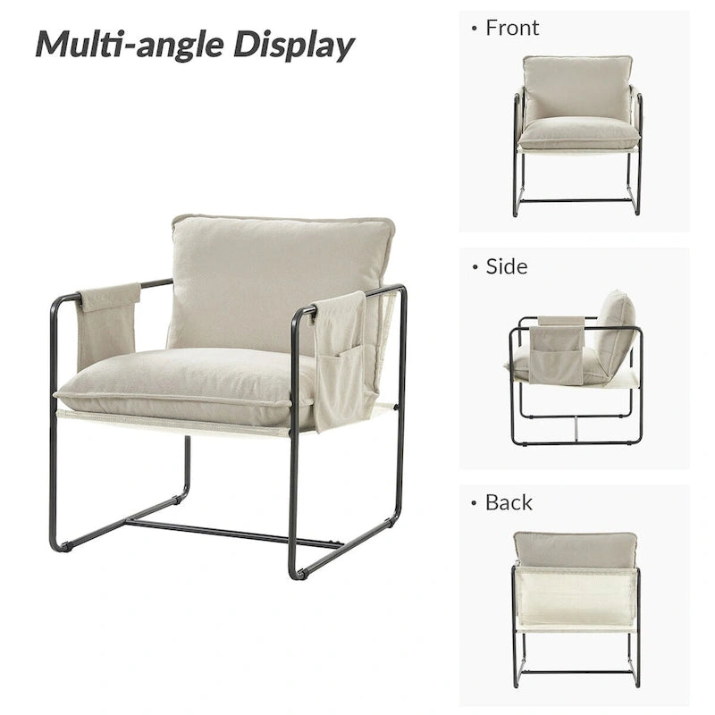 Lot de 2 fauteuils Rebeca à structure métallique moderne avec poches de rangement par HULALA HOME
