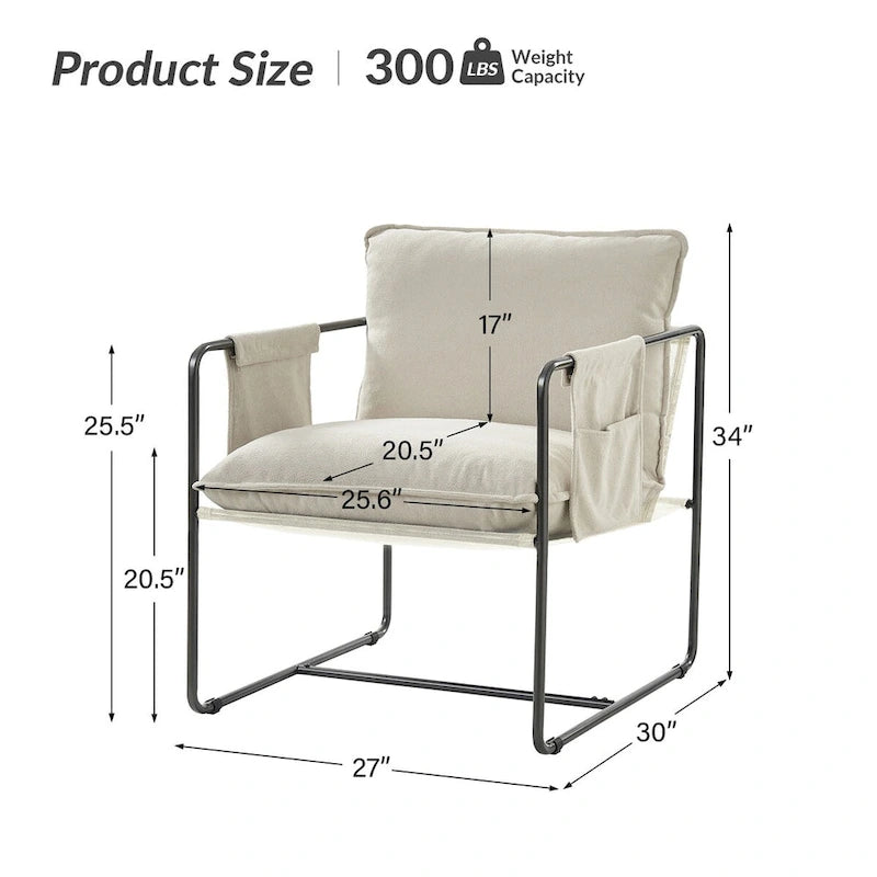 Lot de 2 fauteuils Rebeca à structure métallique moderne avec poches de rangement par HULALA HOME