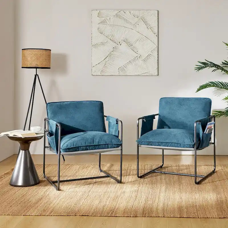 Lot de 2 fauteuils Rebeca à structure métallique moderne avec poches de rangement par HULALA HOME