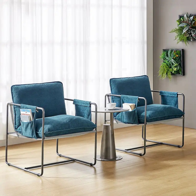 Lot de 2 fauteuils Rebeca à structure métallique moderne avec poches de rangement par HULALA HOME