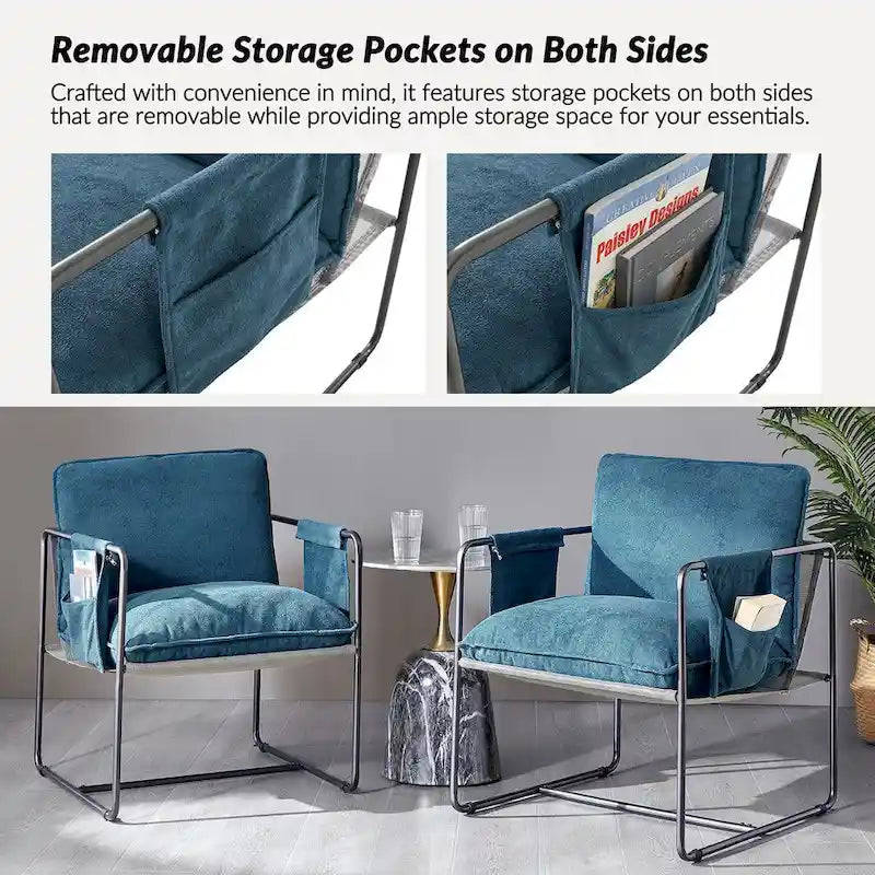 Lot de 2 fauteuils Rebeca à structure métallique moderne avec poches de rangement par HULALA HOME