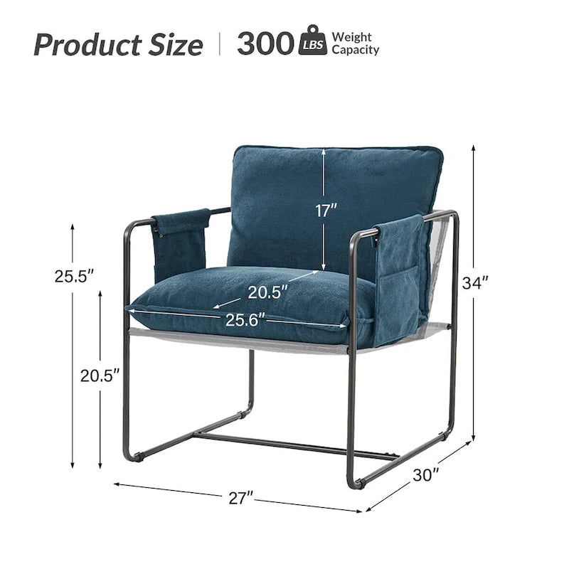 Lot de 2 fauteuils Rebeca à structure métallique moderne avec poches de rangement par HULALA HOME