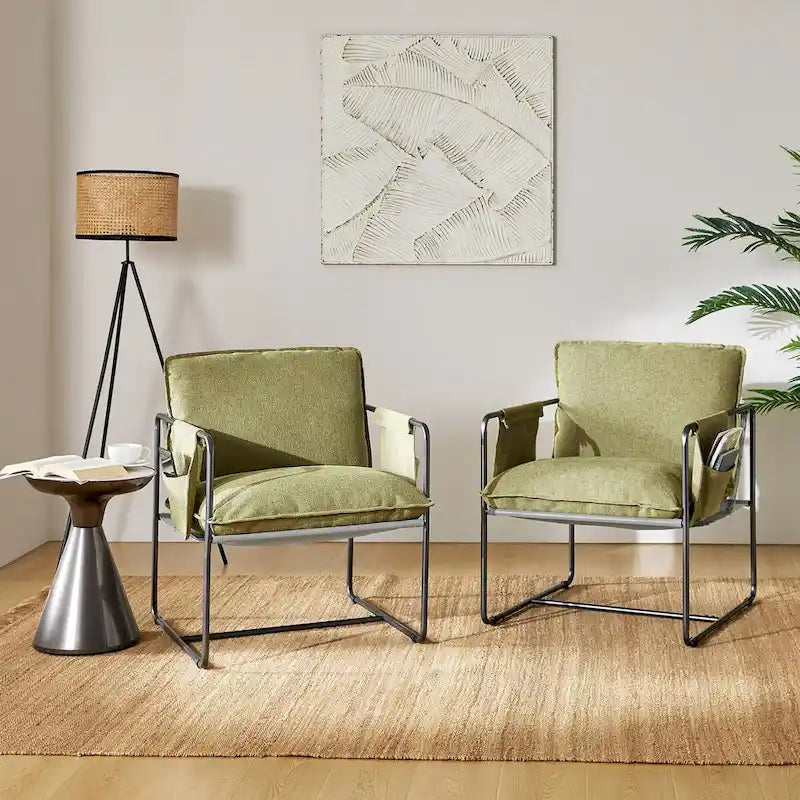 Lot de 2 fauteuils Rebeca à structure métallique moderne avec poches de rangement par HULALA HOME