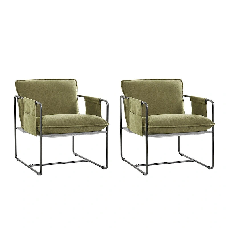 Lot de 2 fauteuils Rebeca à structure métallique moderne avec poches de rangement par HULALA HOME