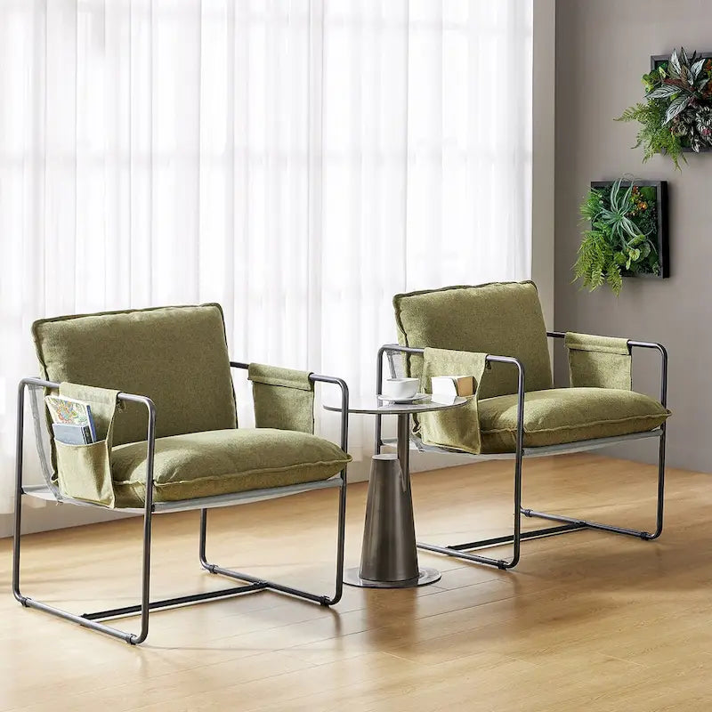 Lot de 2 fauteuils Rebeca à structure métallique moderne avec poches de rangement par HULALA HOME