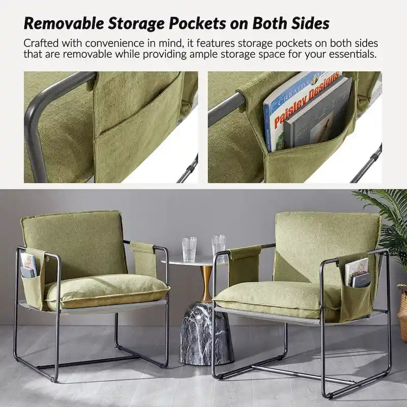 Lot de 2 fauteuils Rebeca à structure métallique moderne avec poches de rangement par HULALA HOME