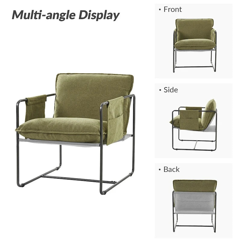 Lot de 2 fauteuils Rebeca à structure métallique moderne avec poches de rangement par HULALA HOME