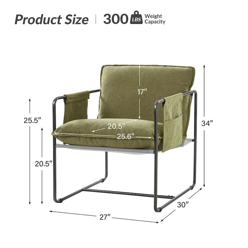 Lot de 2 fauteuils Rebeca à structure métallique moderne avec poches de rangement par HULALA HOME