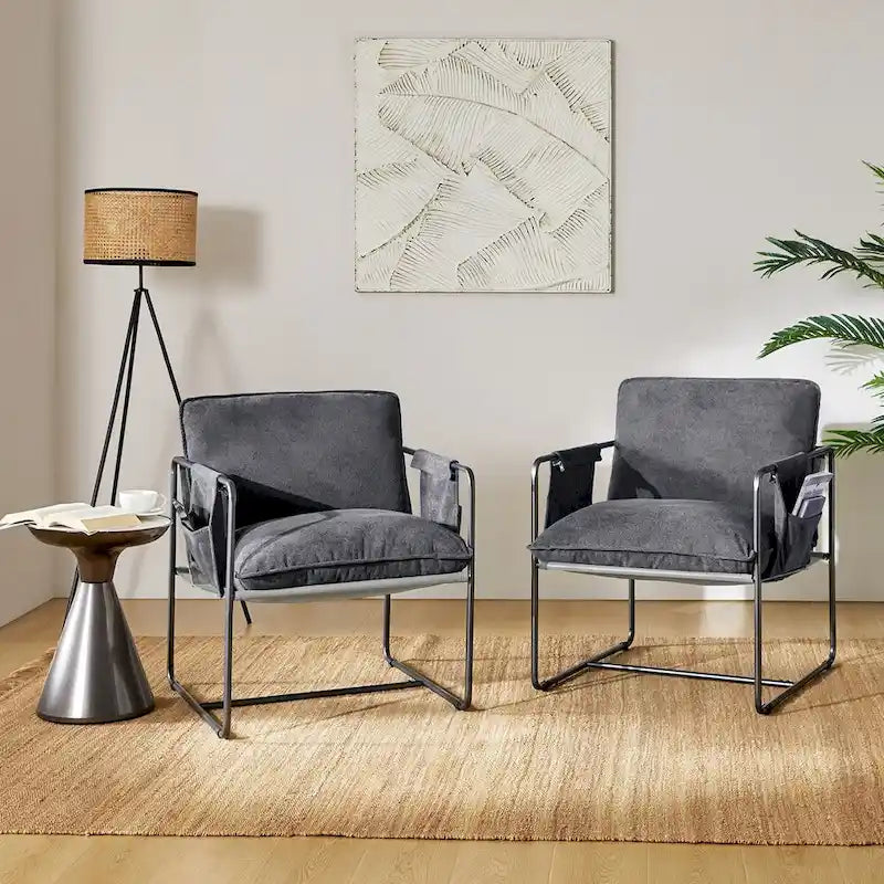 Lot de 2 fauteuils Rebeca à structure métallique moderne avec poches de rangement par HULALA HOME