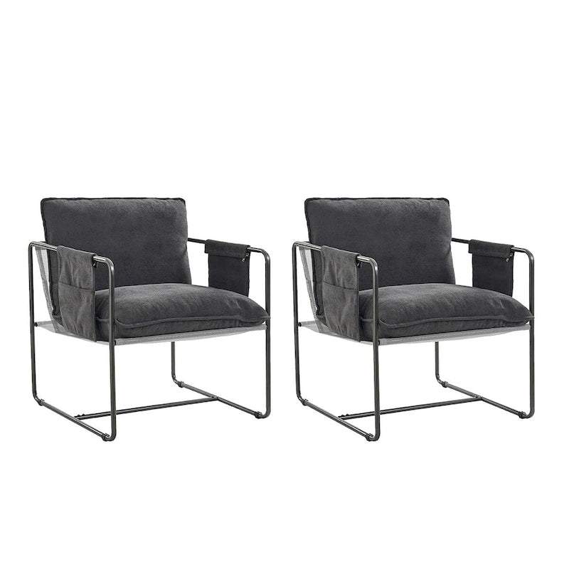 Lot de 2 fauteuils Rebeca à structure métallique moderne avec poches de rangement par HULALA HOME
