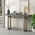 Console contemporaine avec plateau en bois et béton d'inspiration industrielle