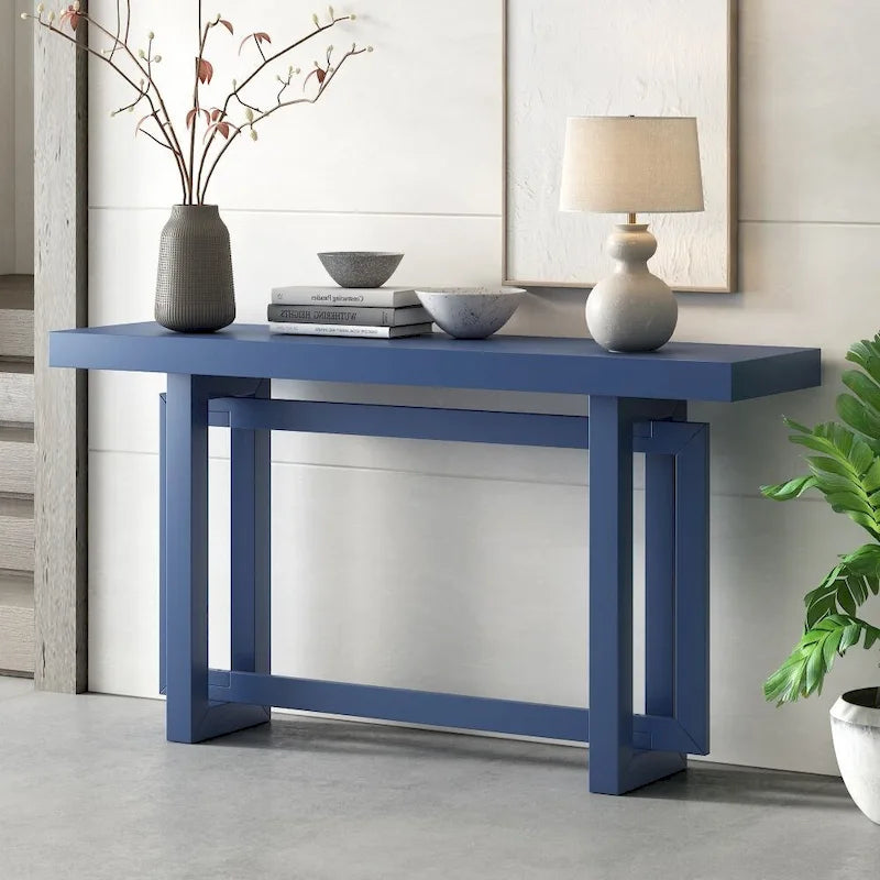 Console contemporaine avec plateau en bois et béton d'inspiration industrielle