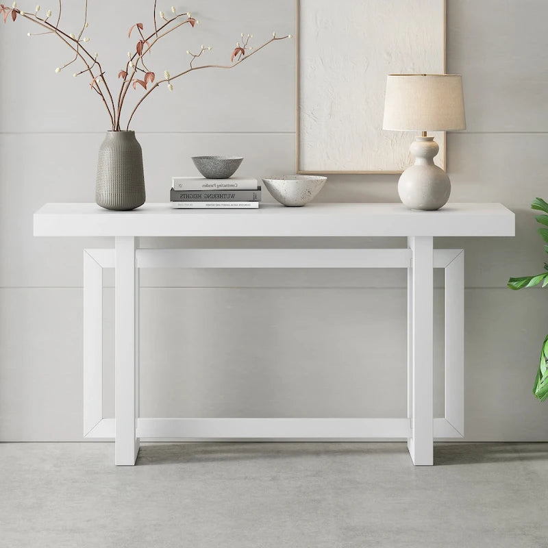 Console contemporaine avec plateau en bois et béton d'inspiration industrielle