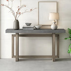 Console contemporaine avec plateau en bois et béton d'inspiration industrielle